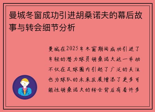 曼城冬窗成功引进胡桑诺夫的幕后故事与转会细节分析